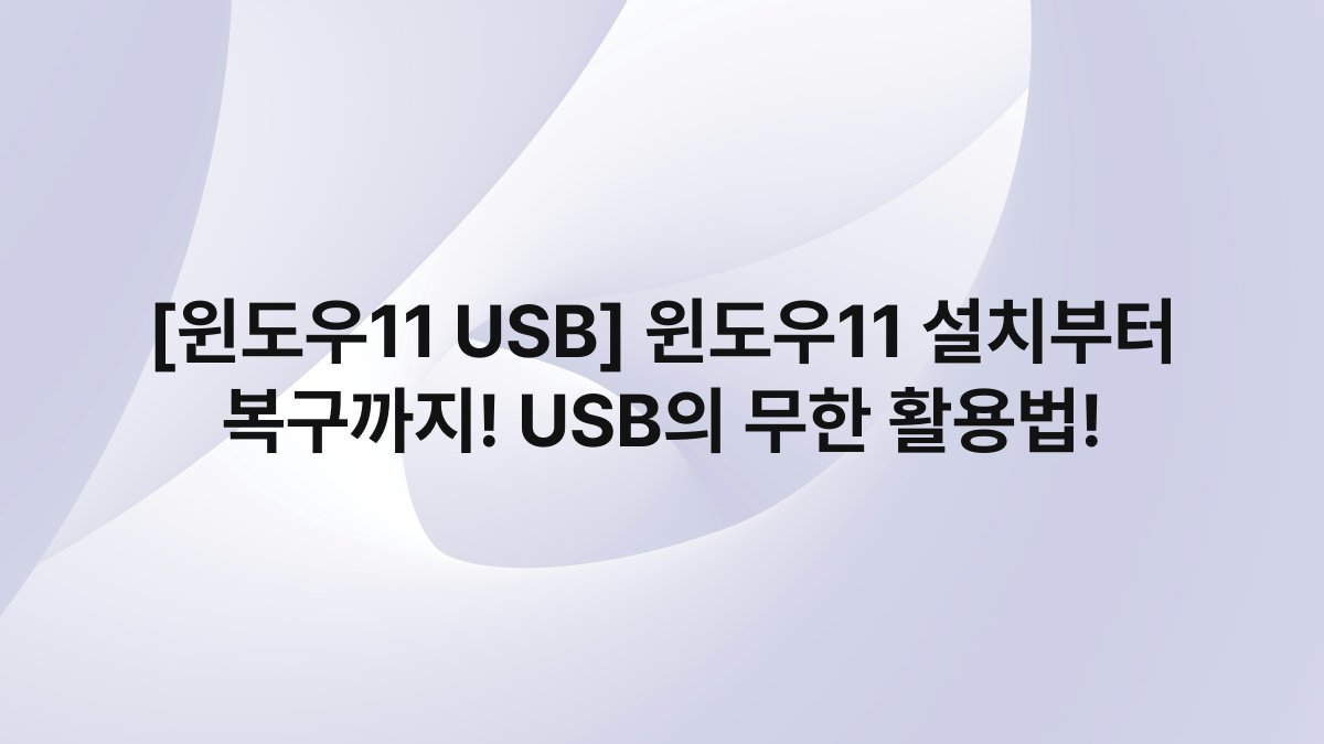 [윈도우11 USB] 윈도우11 설치부터 복구까지! USB의 무한 활용법!