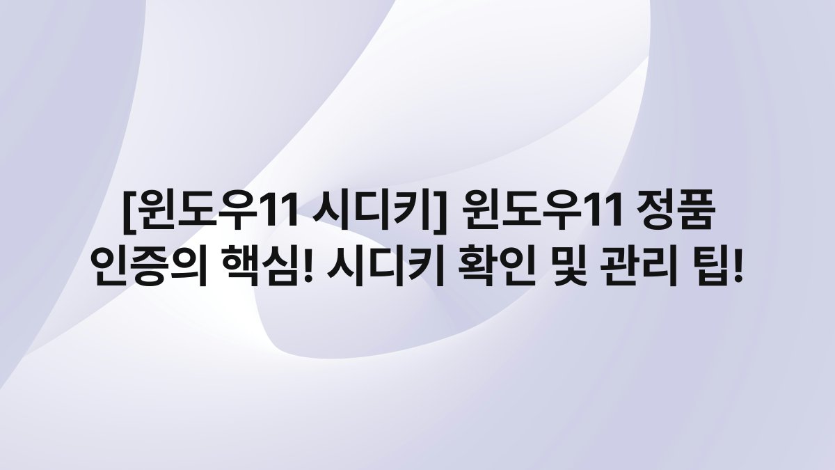 [윈도우11 시디키] 윈도우11 정품 인증의 핵심! 시디키 확인 및 관리 팁!